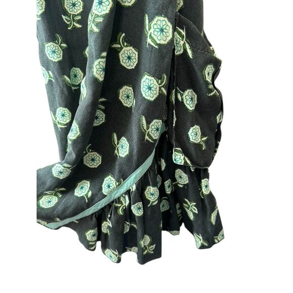 FREE PEOPLE Black & Green Floral Linen Sun Dress Pockets Size 4 - Picture 4 of 8